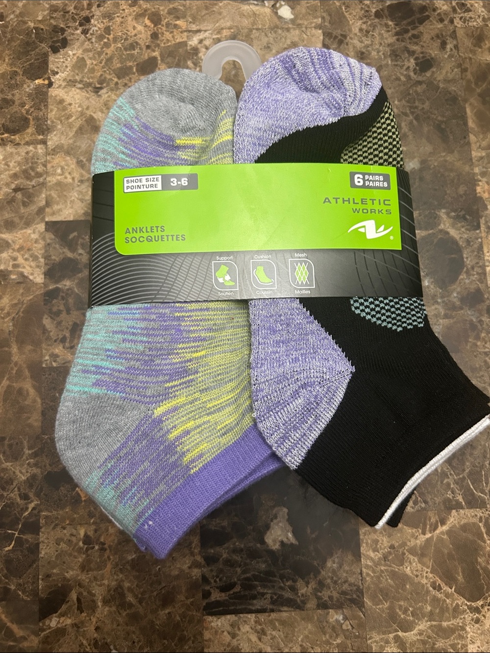 NEW 🆕 Athletic Works Girls’ Ankle Socks (6 Pairs) size Y3-6